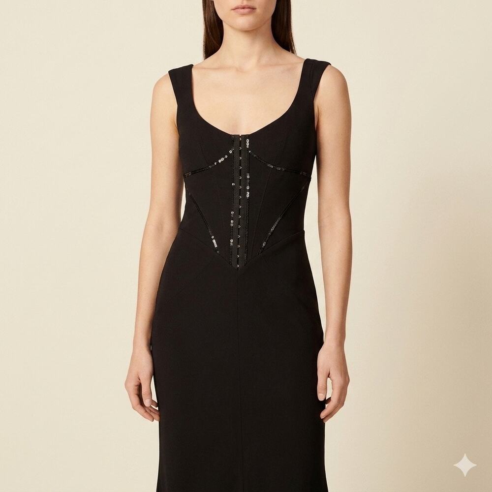 V 028-RARE Vintage Karen Millen Structured Corset Midi Dress size 4 / PTP 16.5